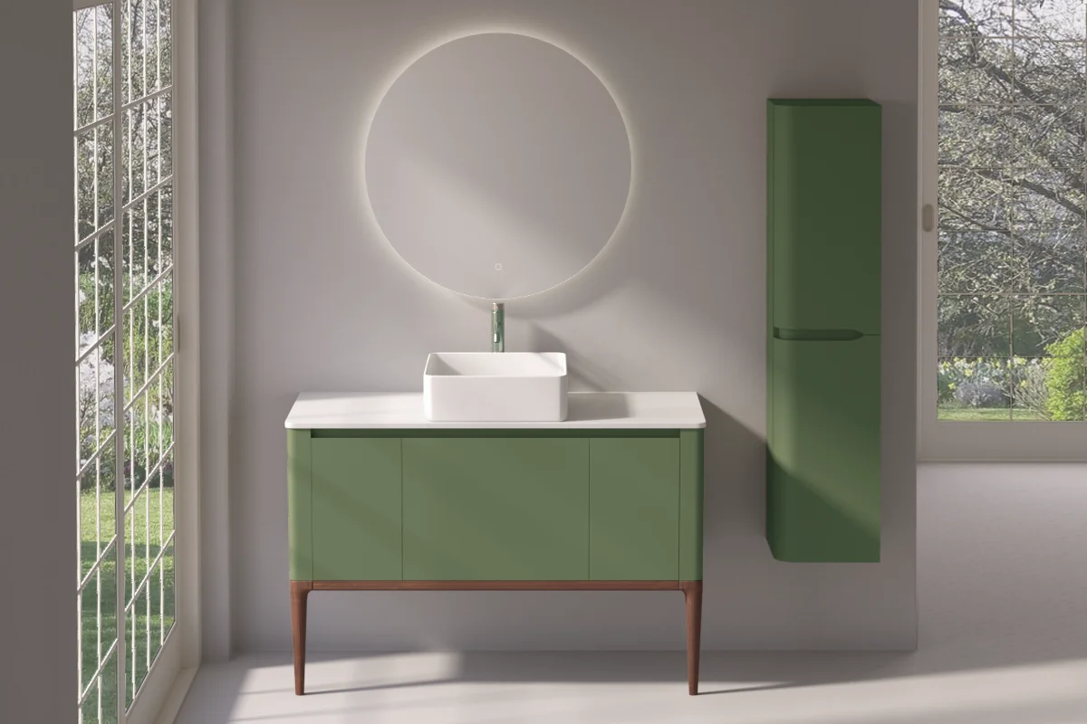 Meuble à poser vert jonc, 120 cm, avec plan en résine minérale, Panthéon